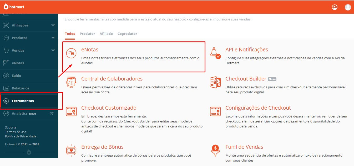 hotmart integração eNotas e Hotmart