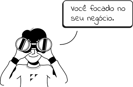 Ilustração de um usuário com a camisa da enotas olhando para um binóculos