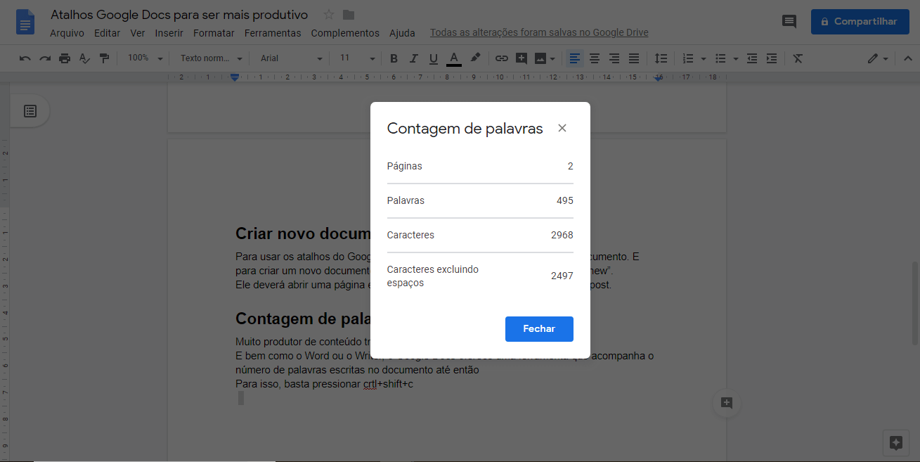 atalho google Docs 2