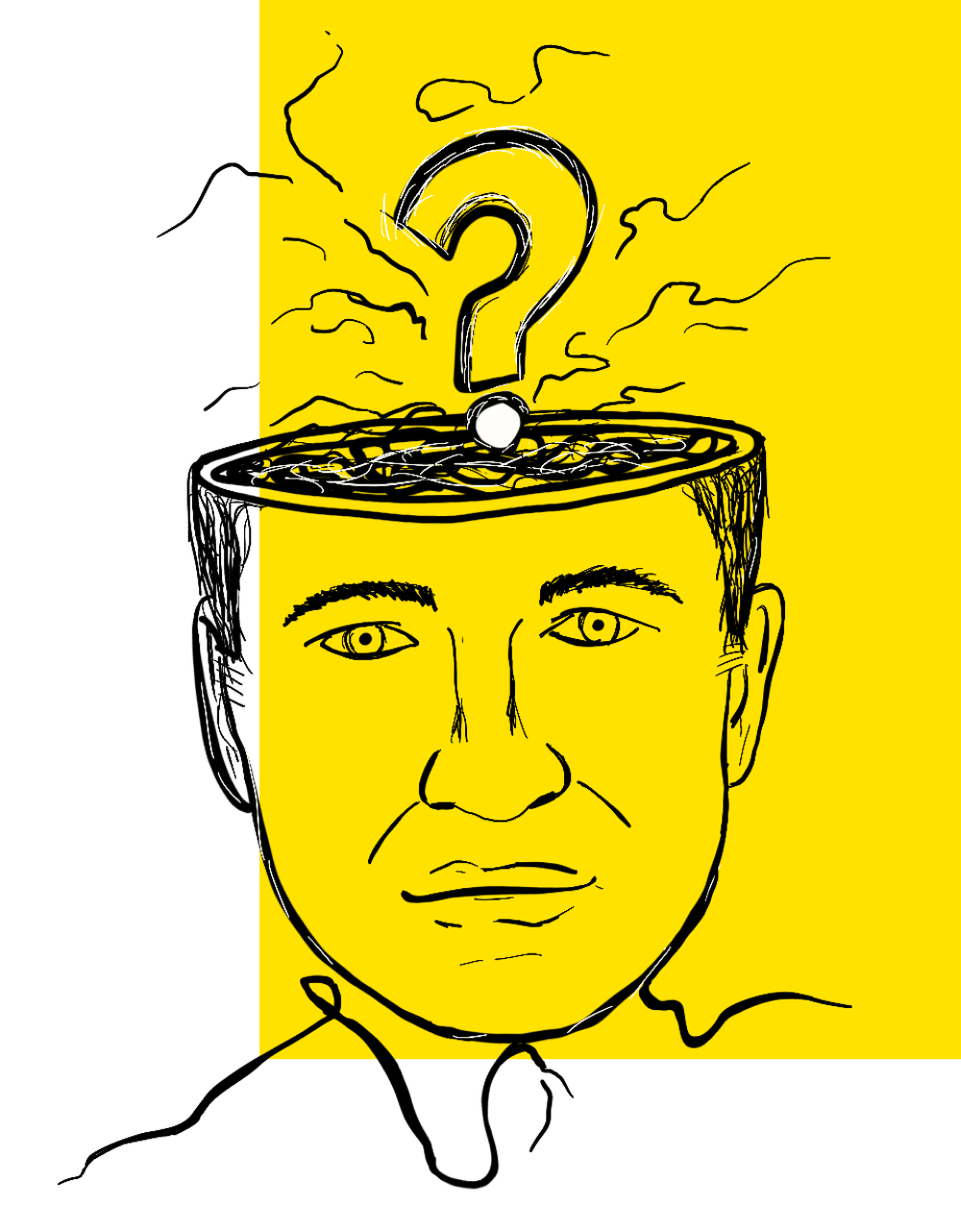 Ilustração de cabeça e uma interrogação