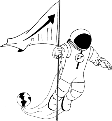 Astronauta saindo da terra, com um jetpak.