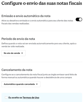Configuração de envio de notas